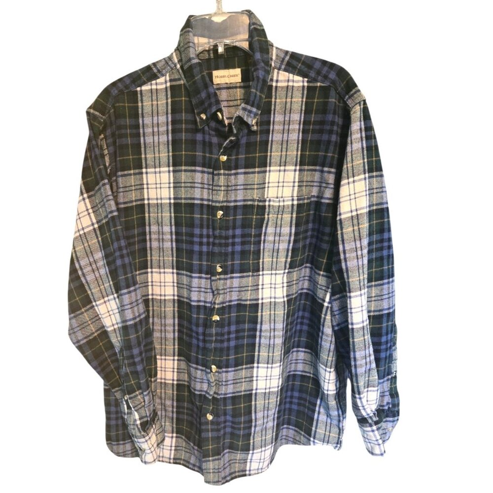 Hobbs Creek Men's XL Plaid Flannel Button Up Long Sleeve Shirt Blue Green
